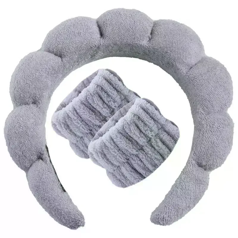 1 PCS Soft Fluffy Spa Headband Set With 2 PCS Wrist Bands For Facial Cleansing Shower Makeup