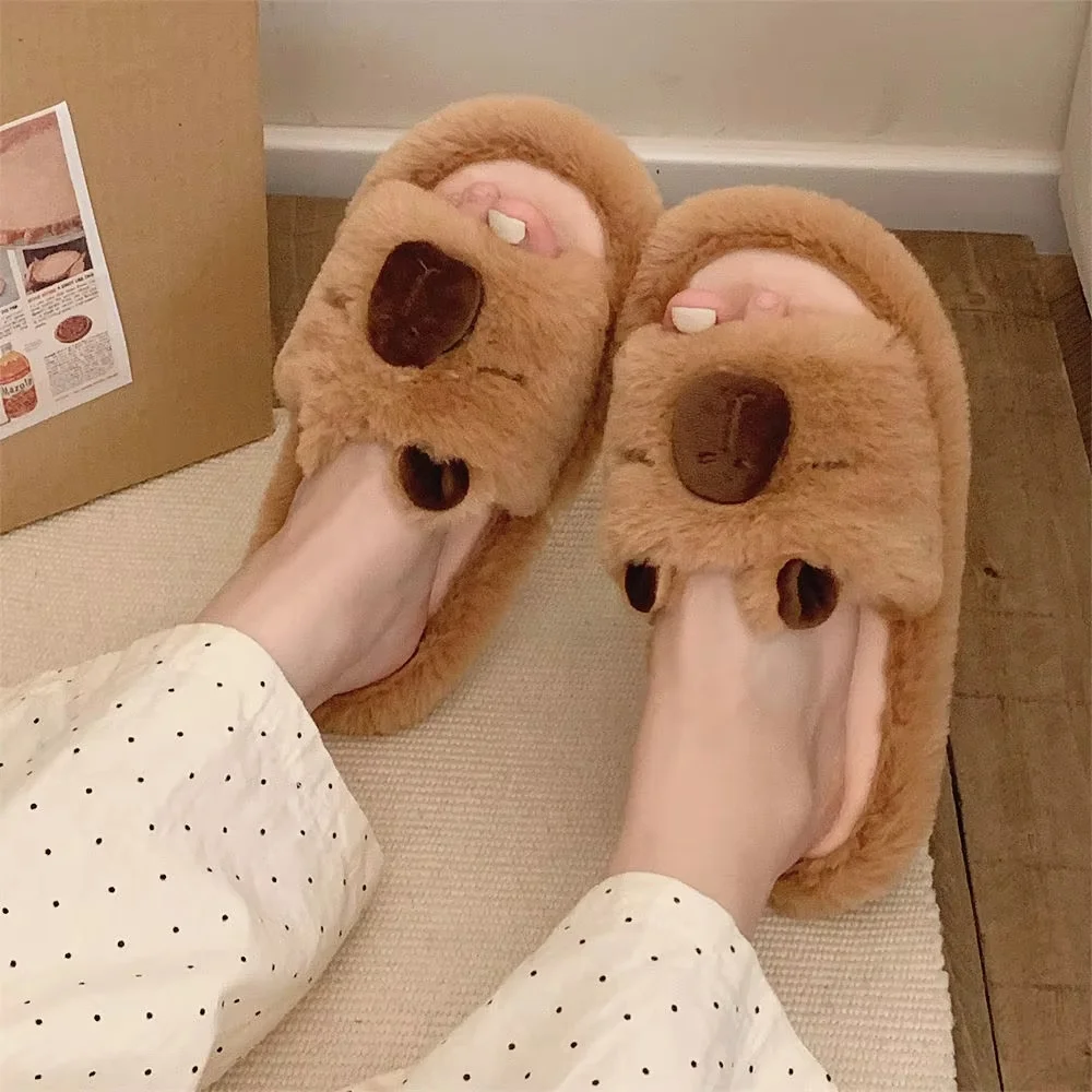 Sandal Kapibara Katun Kartun Lucu Sandal Rumah Musim Gugur Trendi Kawaii Wanita Sepatu Dalam Ruangan Kasual Fashion Sandal Gadis Hadiah