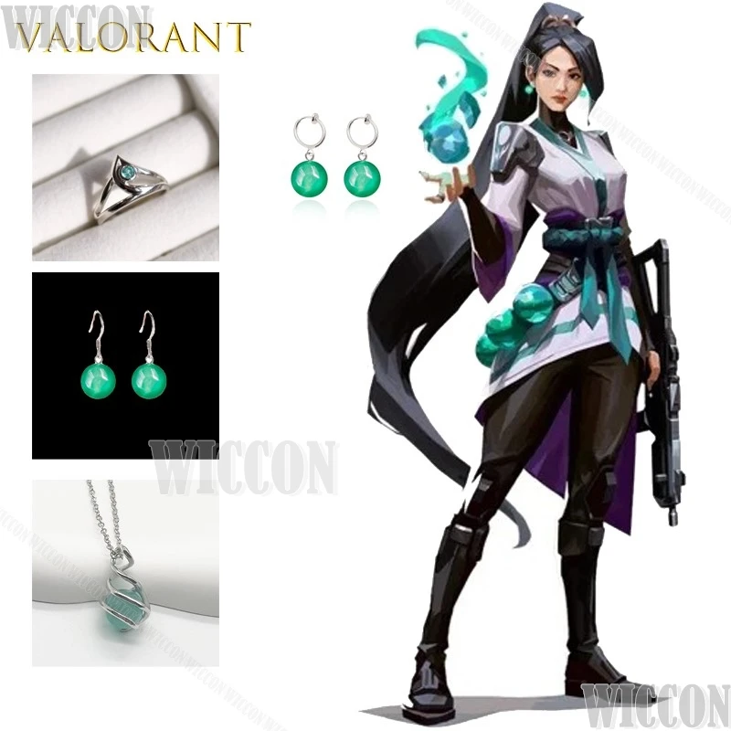 

Valorant Sage Jett, комплект для косплея, ожерелье, серьги, кольцо, аксессуары для персонажей аниме, серебряный готический фэнтезийный Хэллоуин