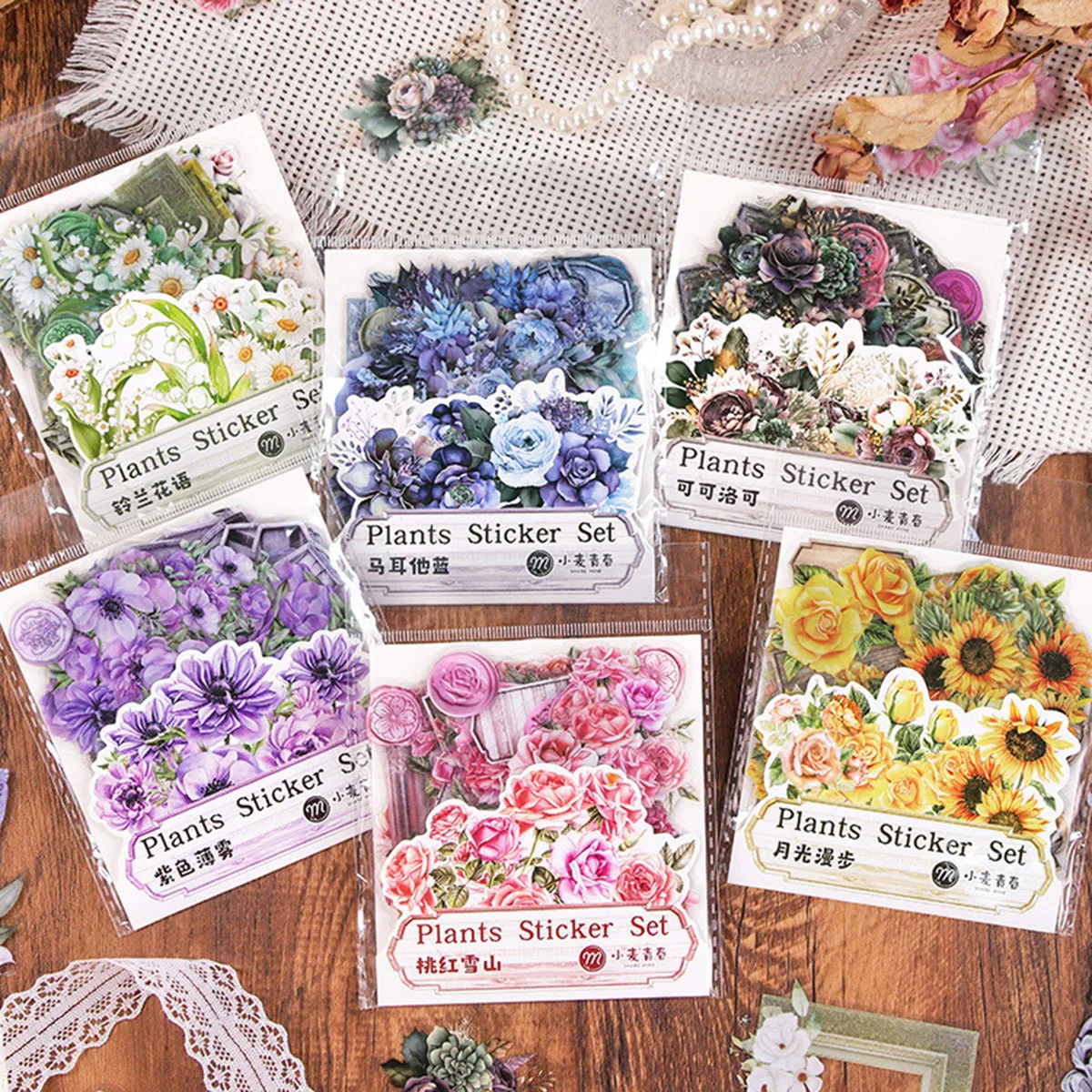50pcs Vintage Plant And Flower Pet Stickers, Waterproof Diy Decorative Stickers, For Decorating Journals, Cards, And Scrapbooks