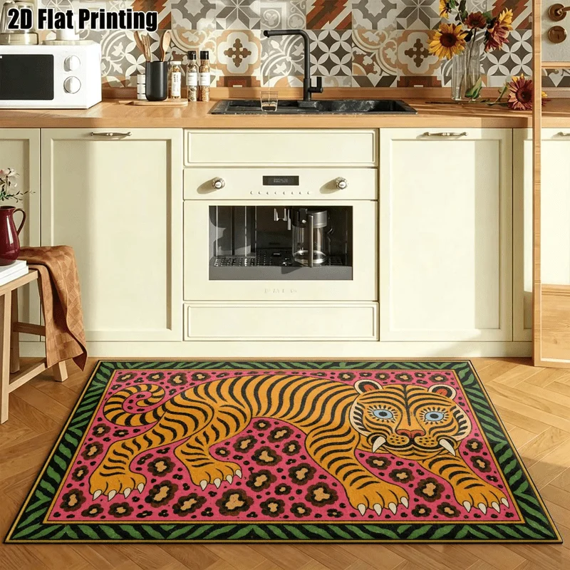 1Pc Retro Bohemian Tiger Pattern Carpet, Art Decorative Carpet, Suitable for Living Room, Bedroom, Dining Room, Bedside, Indoor and Outdoor Patio, Home Decoration
