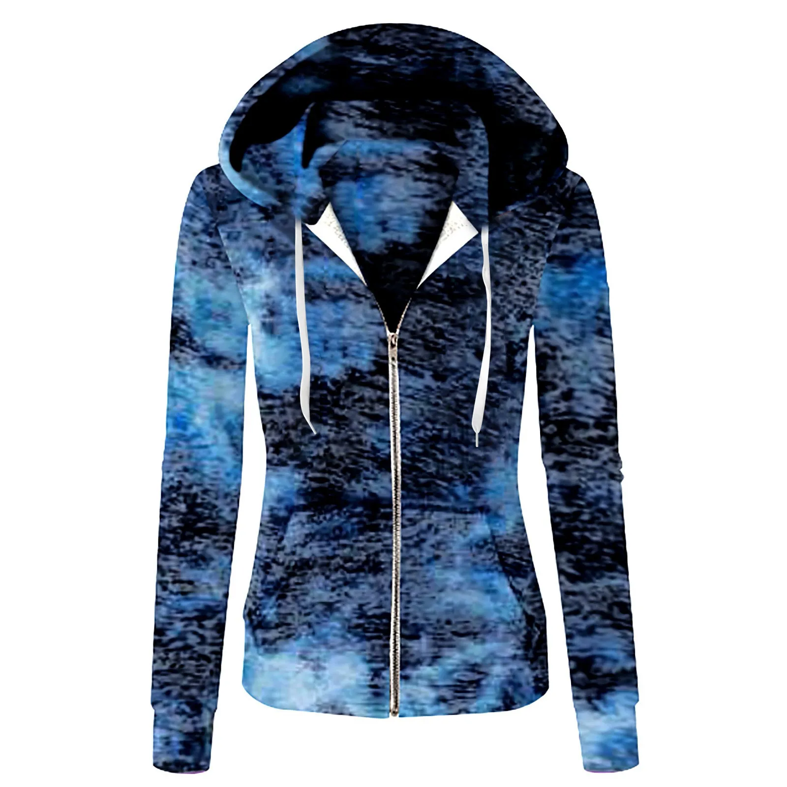 Casual Streetwear Basic Hooded Pockets Sweatshirt Tracksuit Tie-Dyed Long Sleeve Hoodies Women 2024 Autumn Spring Coats