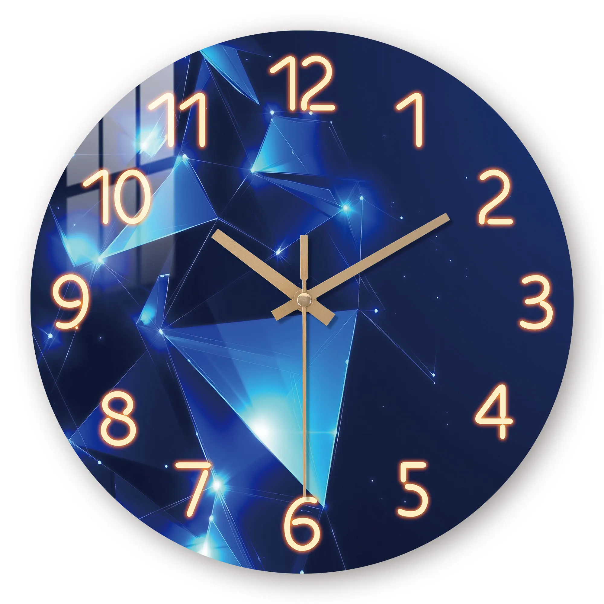 Verträumte dunkelblaue Wanduhr mit geometrischem Element – leise, runde Quarzuhr aus Holz, Furnieruhr aus gehärtetem Film, geeignet für Livi