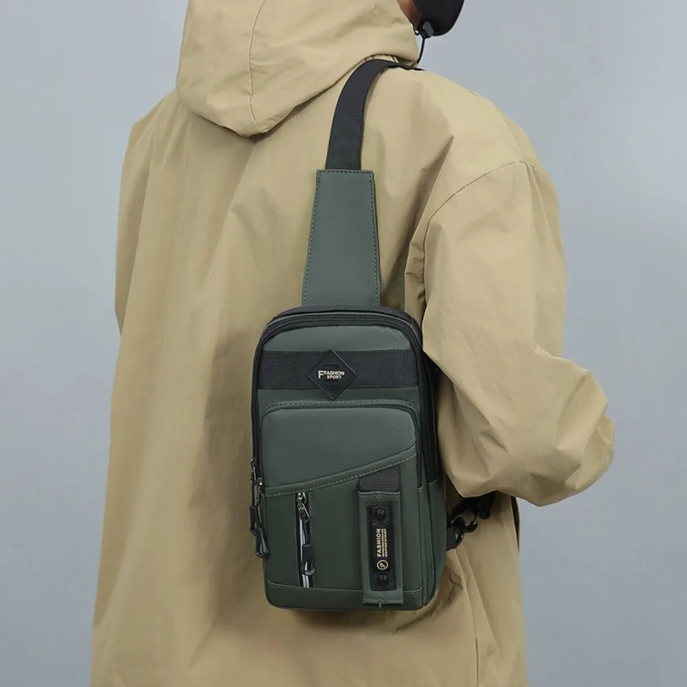 

Portable Multi Pockets Men Chest Bag Cloth Multifunction Sports Message Bag Large Capacity Zipper Crossbody Bag Travel
