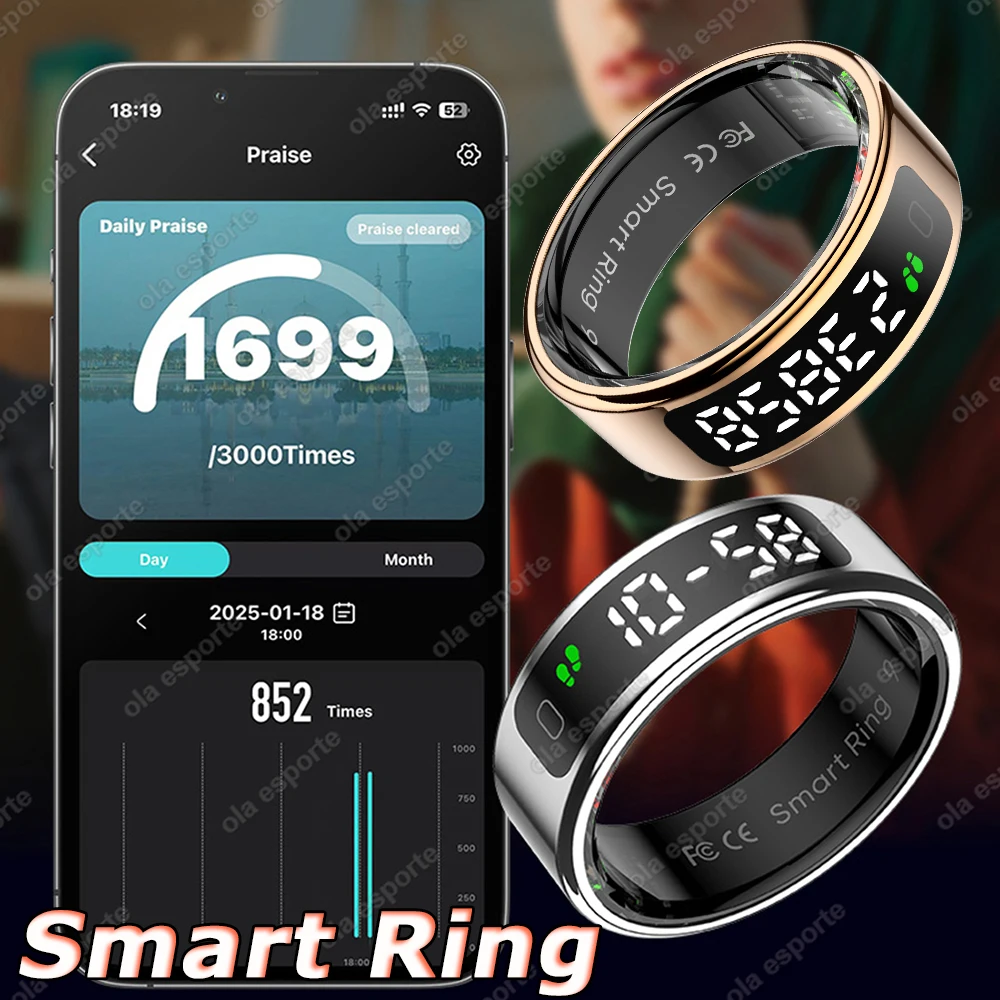 

Новое беспроводное умное кольцо 2025 для мужчин и женщин, светодиодный экран, монитор сердечного ритма, кислорода в крови, спортивный 10 АТМ, водонепроницаемый Smartring