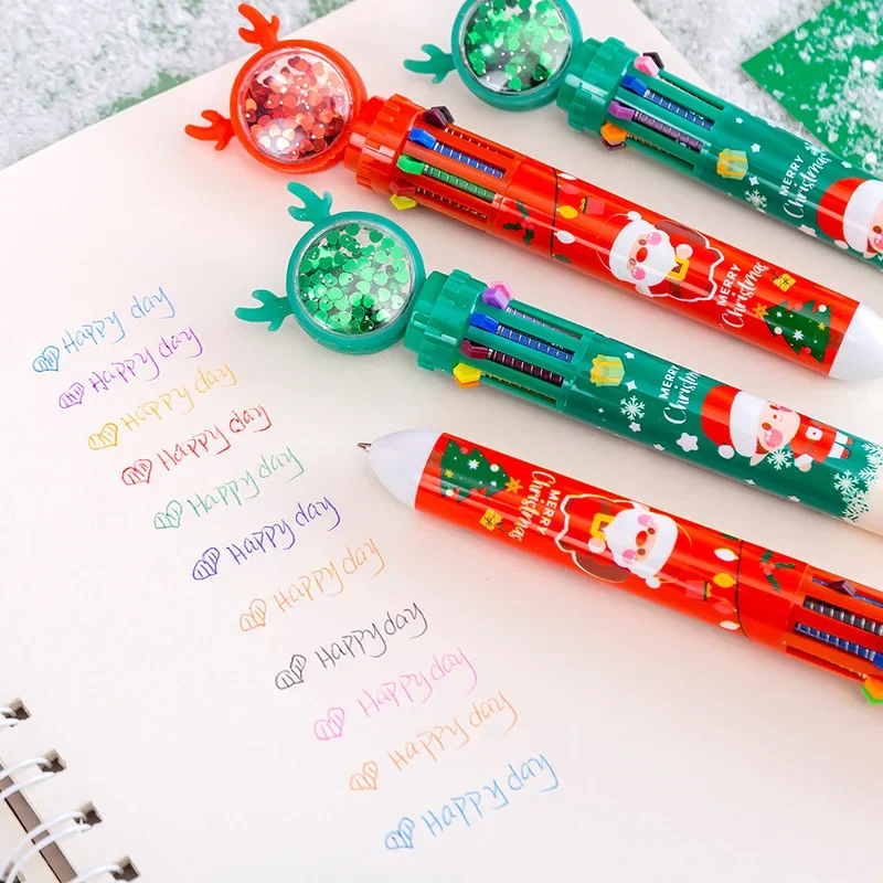 30 Pcs Wholesale Cartoon Animal Color Ballpoint Pens Ten Color Ball Pens Student Gift Stationery Christmas Stationery