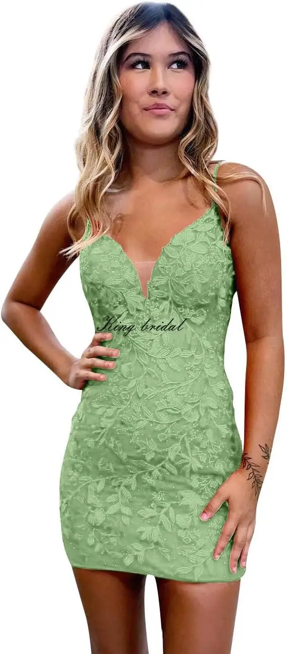 Sheath Teens Lace Appliques Homecoming Dresses Tight Open Back Short Prom Dress Formal Evening Gowns Wedding Party Cocktail Gown