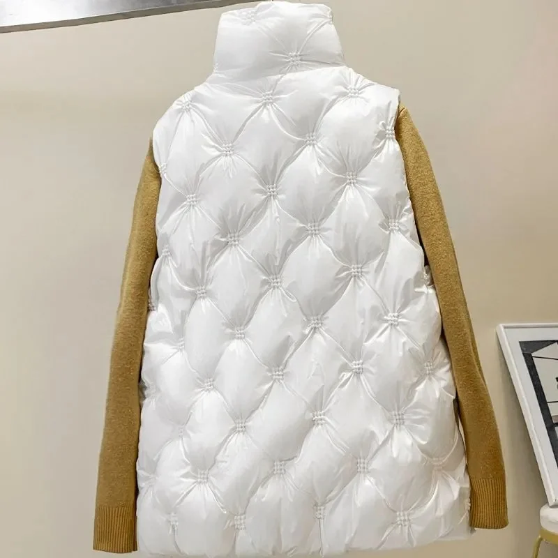 2025New Autumn/Winter Stand-up Collar Down Cotton Vest Women Sleeveless Jacket Waistcoat Coat Comfortable Female Tank Top Jacket