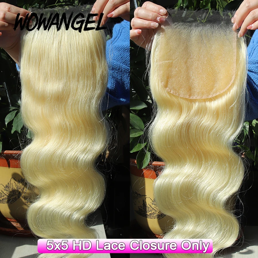 Wow Angel 5x5 HD Lace Closure Frontal Only 613 Blonde 24in Body Wave Human Hair Pre Plucked Ultra Thin invisible Lace Melt Skins