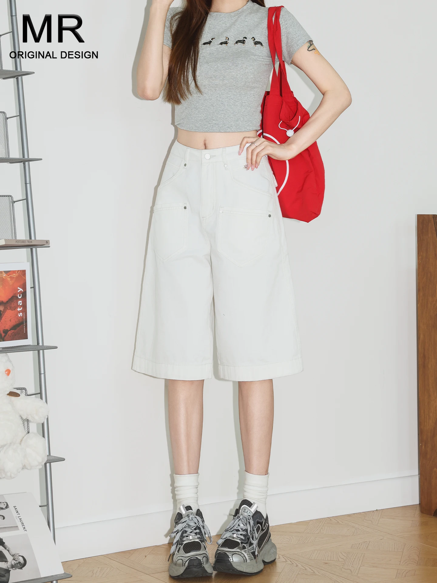 

White American Minimalist High Waist Straight Leg Jeans Women's Summer Slimming Loose Wide Leg Pants Casual High Cotton