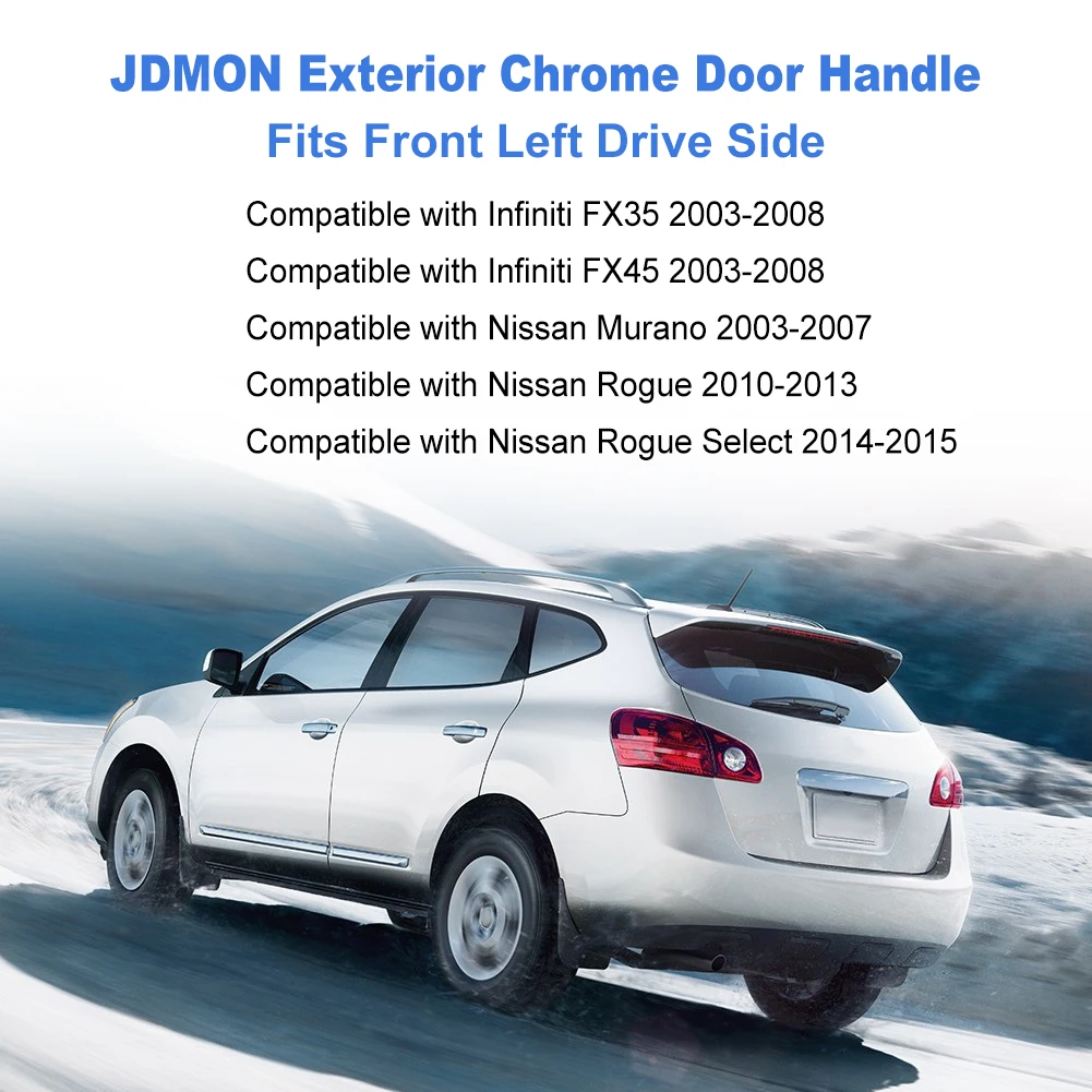 Manija de puerta cromada Exterior delantera izquierda para Infiniti Nissan FX35 FX45 2003-2008 Murano 2003-2007 Rogue 2010-2013 80640CA012
