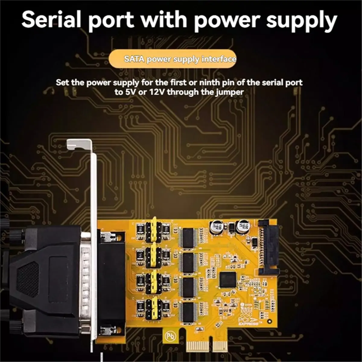 [VALUE PACK]PCle1X to 2 Serial Port RS232 Adapter Card AX99100 Chip PCIE Expansion Serial Card Riser Card SATA 9Pin Power Supply
