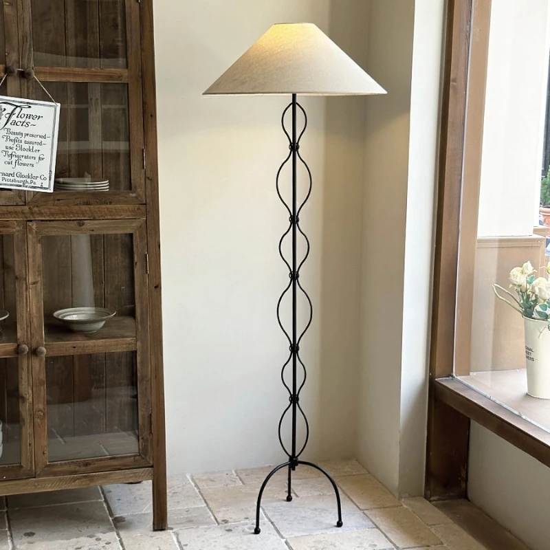 Nordic Wabi Sabi Fabric LED Floor Lamp Spiral Metal Base Living Room Study Bedroom Bedside Home Decor Sofa Corner Standing Light