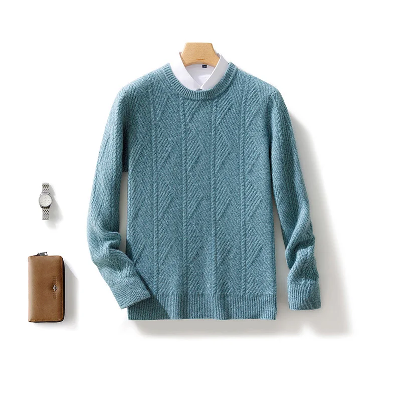 

100% Pure Wool Sweater Men's Round Neck Thickened Sweater Loose Casual Autumn Winter Warm Knitted Sweater Inner Layer Base Shirt