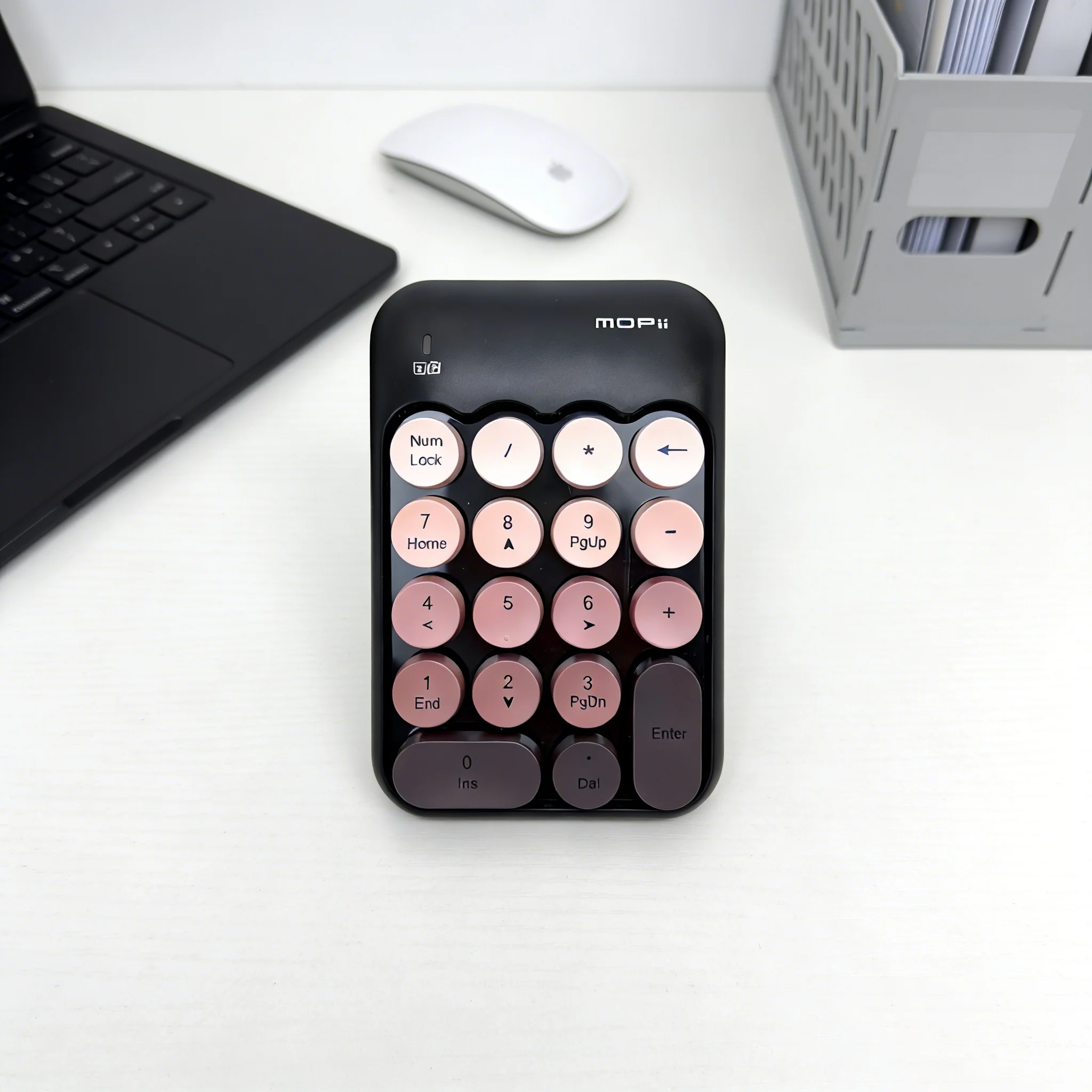MOFii X910 Black & Rose Gold Wireless Numeric Keypad, Retro Round Keycaps, for Financial Office, Laptops & Desktops