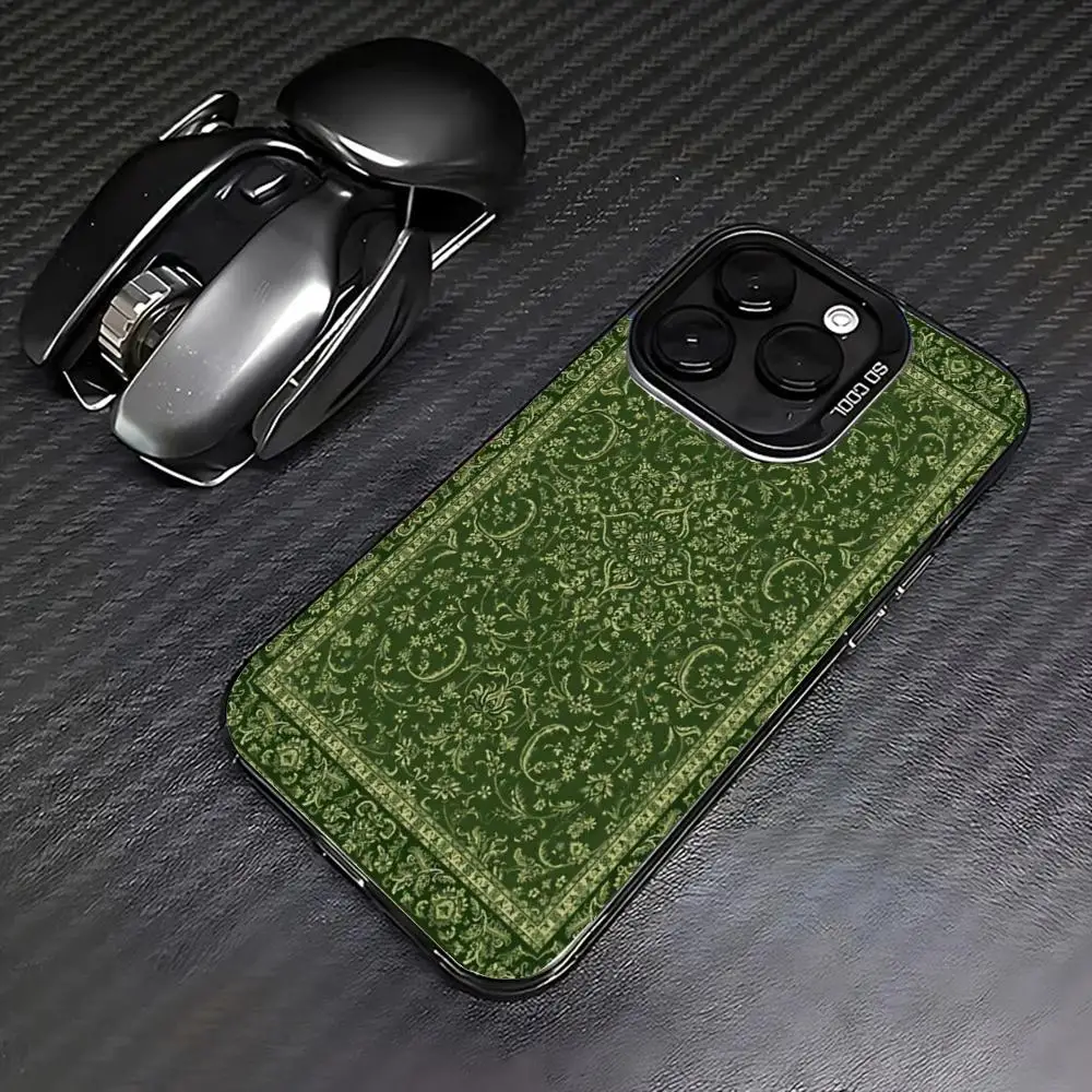 

Green Persian style phone case for iPhone 16 15 14 13 12 11 Pro/ Max/Plus shock-proof rear cover anti-fingerprint
