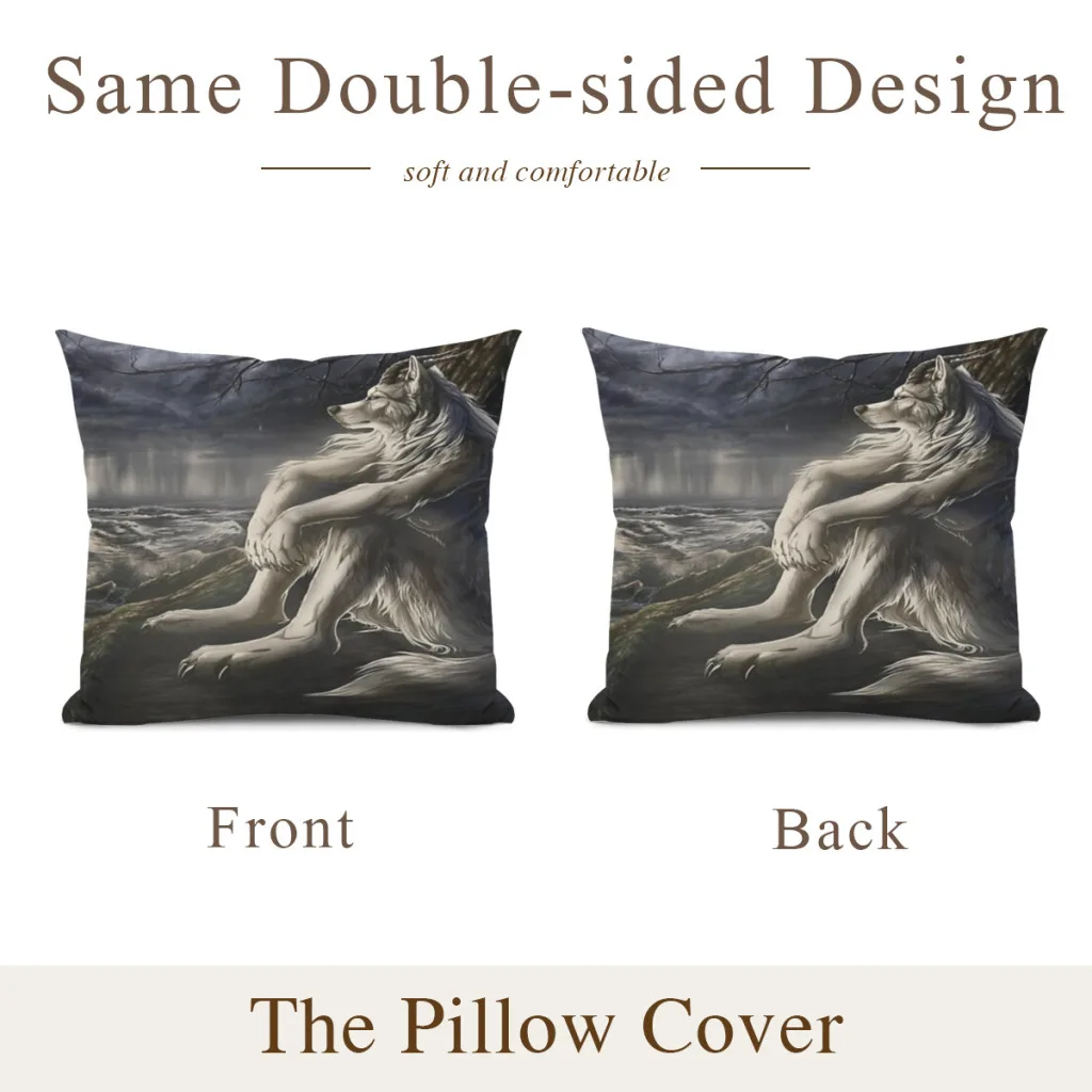 emo white wolf sitting sad meme Cushion Cover Pillowcase Cushion Pillow Home