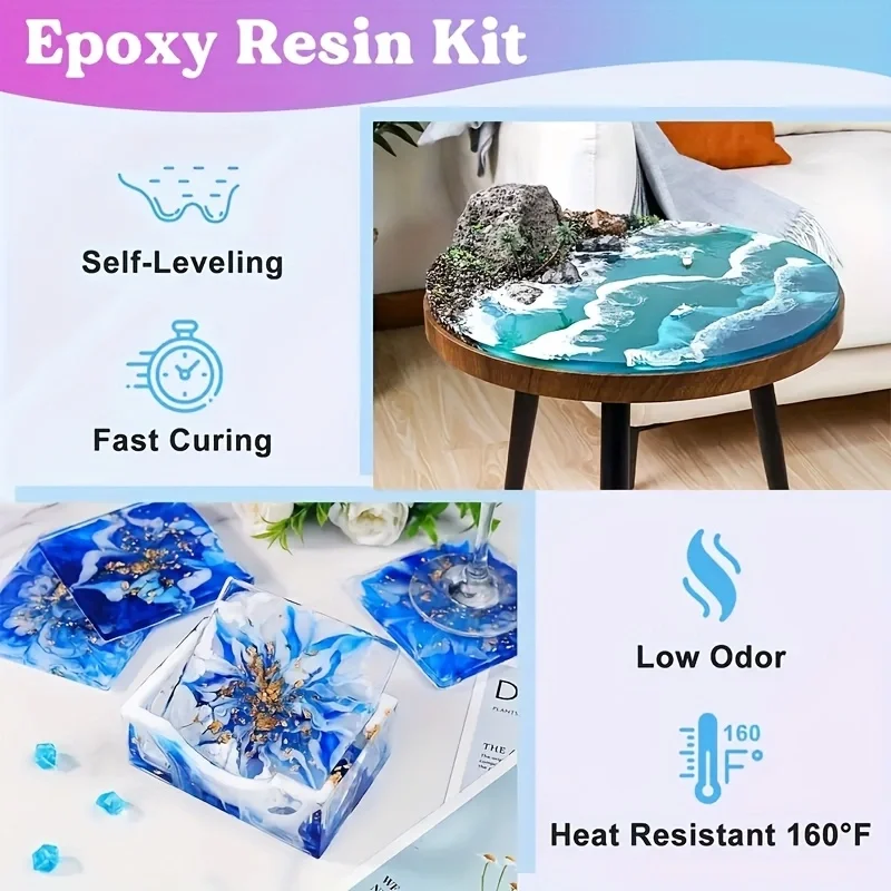 Mix 1:1 Coating Crystal Clear Epoxy Resin Kit,Bubble-Free, Anti-Yellowing, Self Leveling Easy Casting Resin for Table Top, Molds