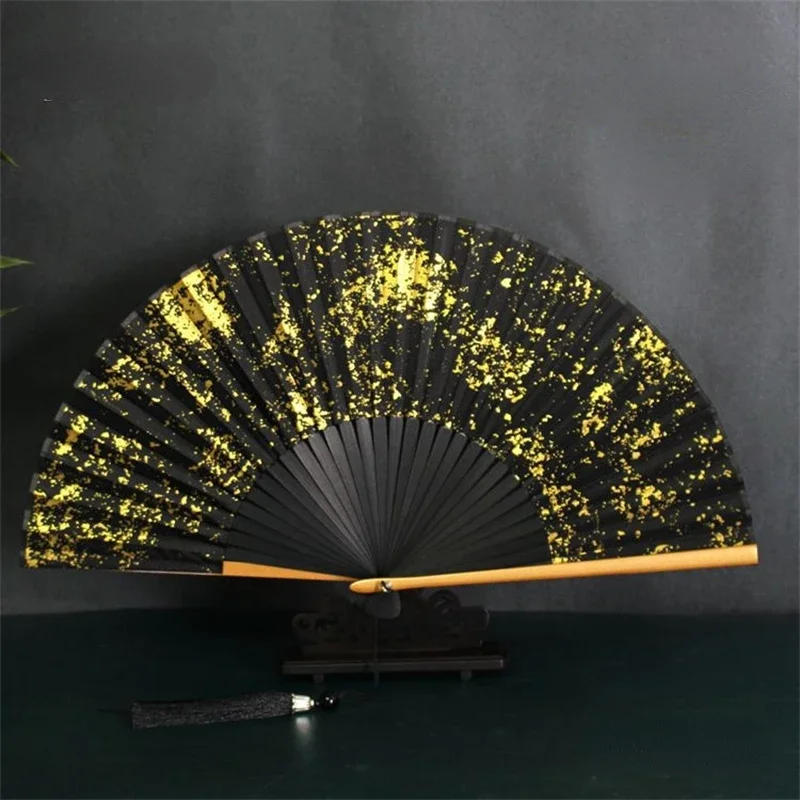 Gold Sprinkled Silver Chinese Folding Fan Ancient Classical Wind Summer Photo Props Traditional Art and Craft