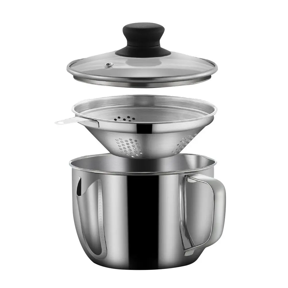 

Grease Separating Bowl Stainless Steel Oil Soup Strainer with Cover and Sieve Easy Clean Large Capacity for Home Restaurant