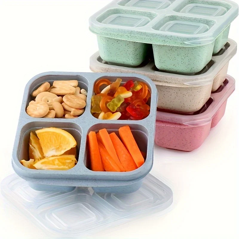 4pcs, Bento Boxes, Snack Containers, Lunch Box, 4 Compartments Reusable Meal Prep Lunch Containers, For Picnic, Camping, School