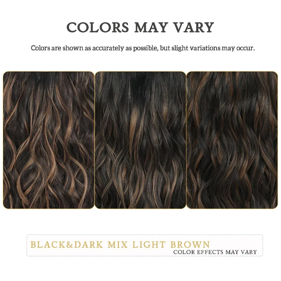 وصلات شعر صناعية بمشبك 6 قطع شعر طبيعي وناعم لمزج سلس قطع شعر طويلة مموجة 20 بوصة 6 قطع أسود أ