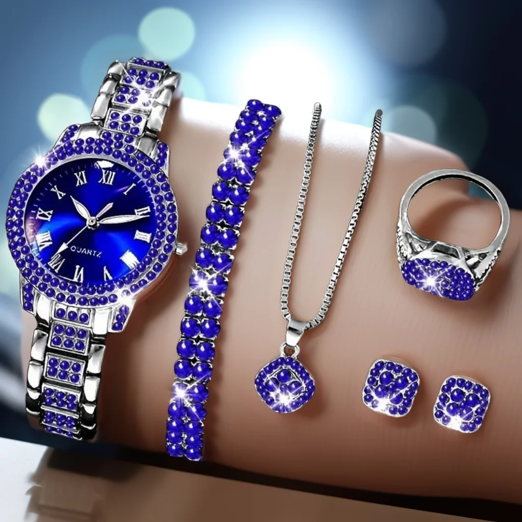 

Новый нишевый модный повседневный женский браслет без подарочной коробки, часы с сердечками, набор из 5 предметов