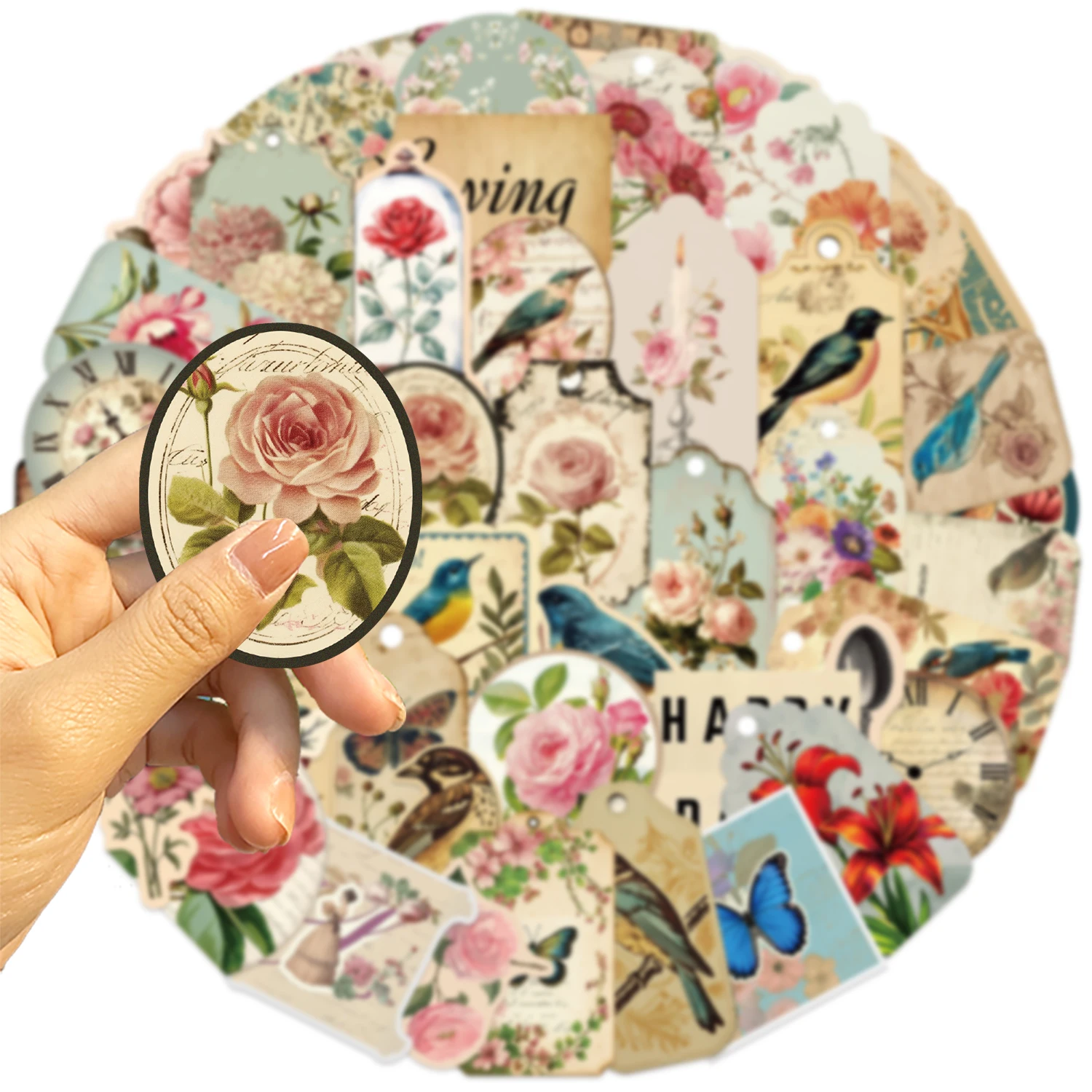 52pcs 크리 에이 티브 스크랩북 레트로 오래된 쓰레기 종이 재료 종이 조합 키트 DIY 핸드 계정 워터 컵 전화 케이스 잡지