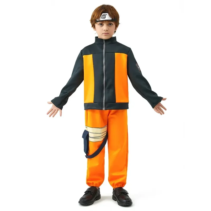 Hot Kids Cosplay Boys Girls Uzumaki Jacket Pants Headband Wig Props Child Uniform Kunai Halloween Costumex;8's,6;