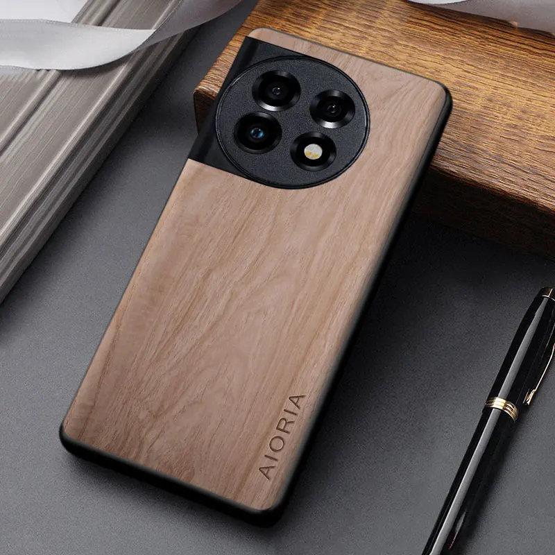 Case For OnePlus 11 12 13 11R 12R 13R coque simple unique design lightweight wooden pattern pu leather cover funda
