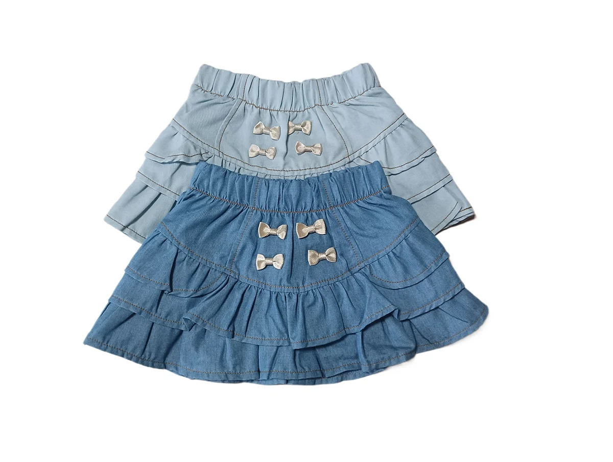 

Girls skirts bow summer new baby solid color denim clothes tutu skirt