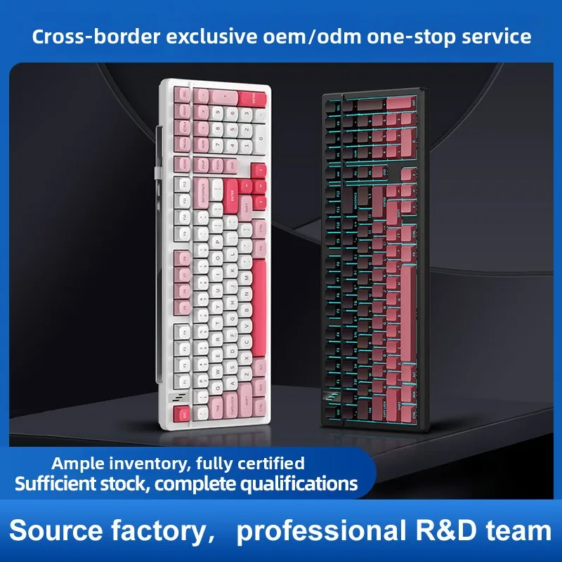 

K98PRO Mechanical Keyboard for Gaming RGB Backlit Sakura Pink Blue Switch ABS Keycaps Waterproof Tri-Mode Bluetooth Keyboard