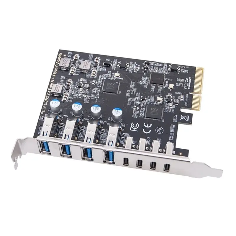 AY14 -PCIE USB3.2 GEN2 10Gbps Expansion Card PCI Express X4 To 4 Port TYPE A + 4 Port TYPE C Adapter USB HUB For Desktop PC