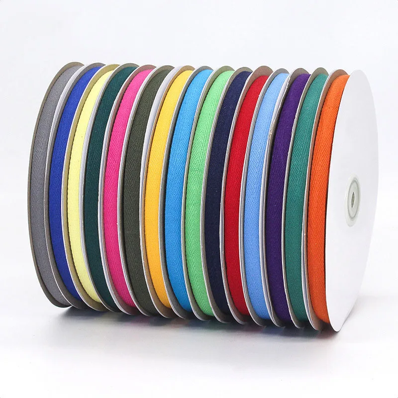 100Yards 10 mm 45 Solid Colors 100% Cotton Herringbone Ribbon Tape For Garment Gift Wrapping