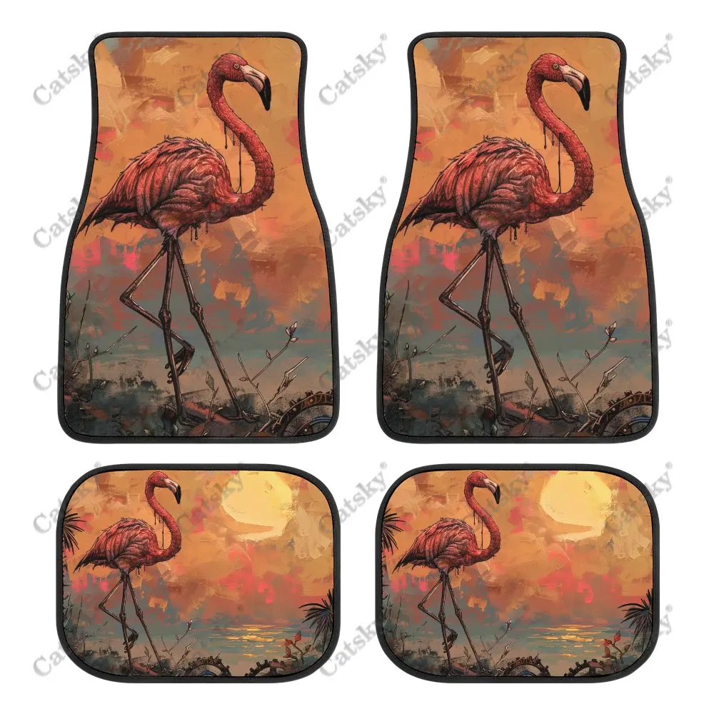 Pink Flamingos Car Floor Mats 4-piece Front Rear Carpet Stain-resistant Complete Set Suitable for SUV Truck Interior Decoration