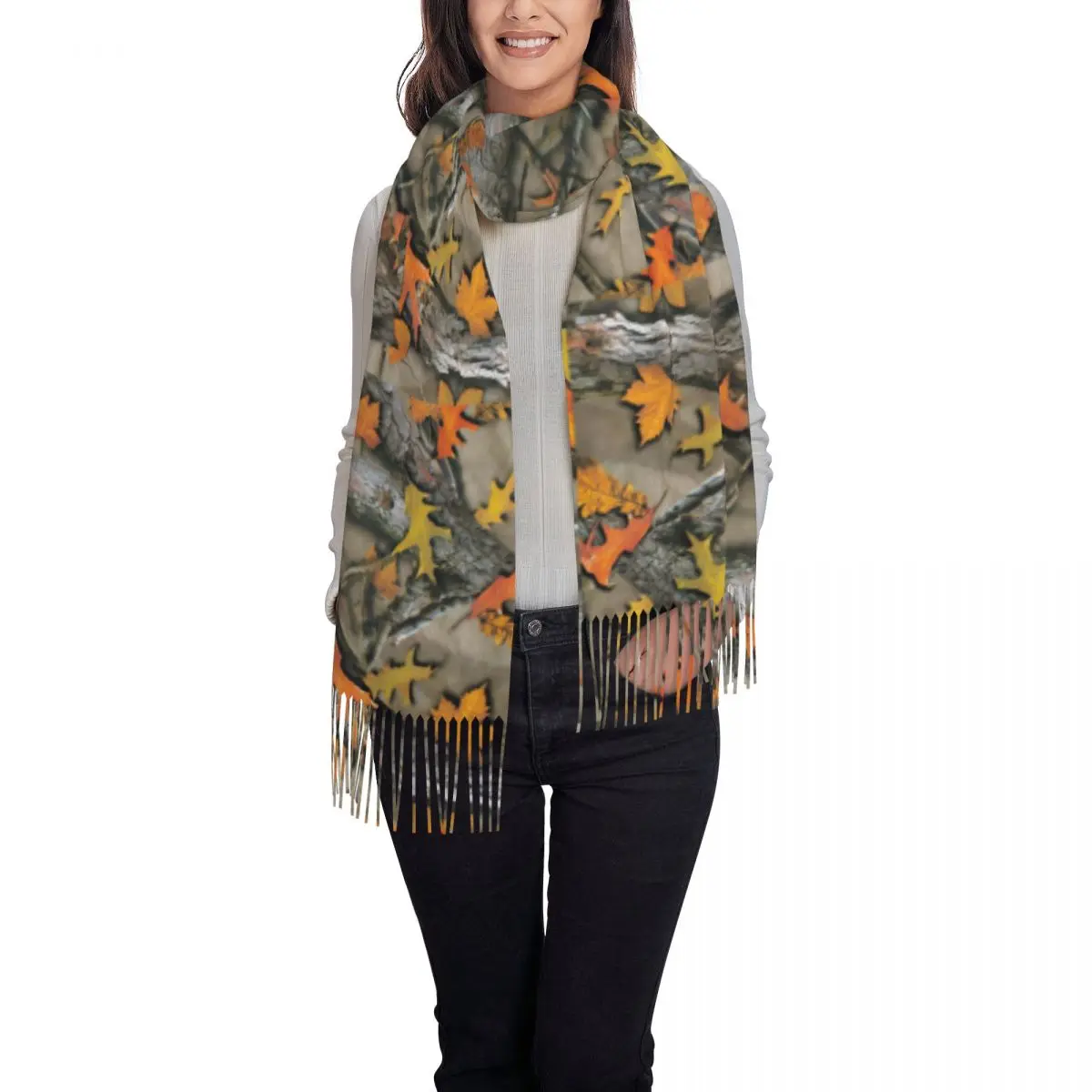 Stylish Real Tree Camouflage Camo Pattern Tassel Scarf Women Winter Fall Warm Shawls Wraps Ladies Scarves