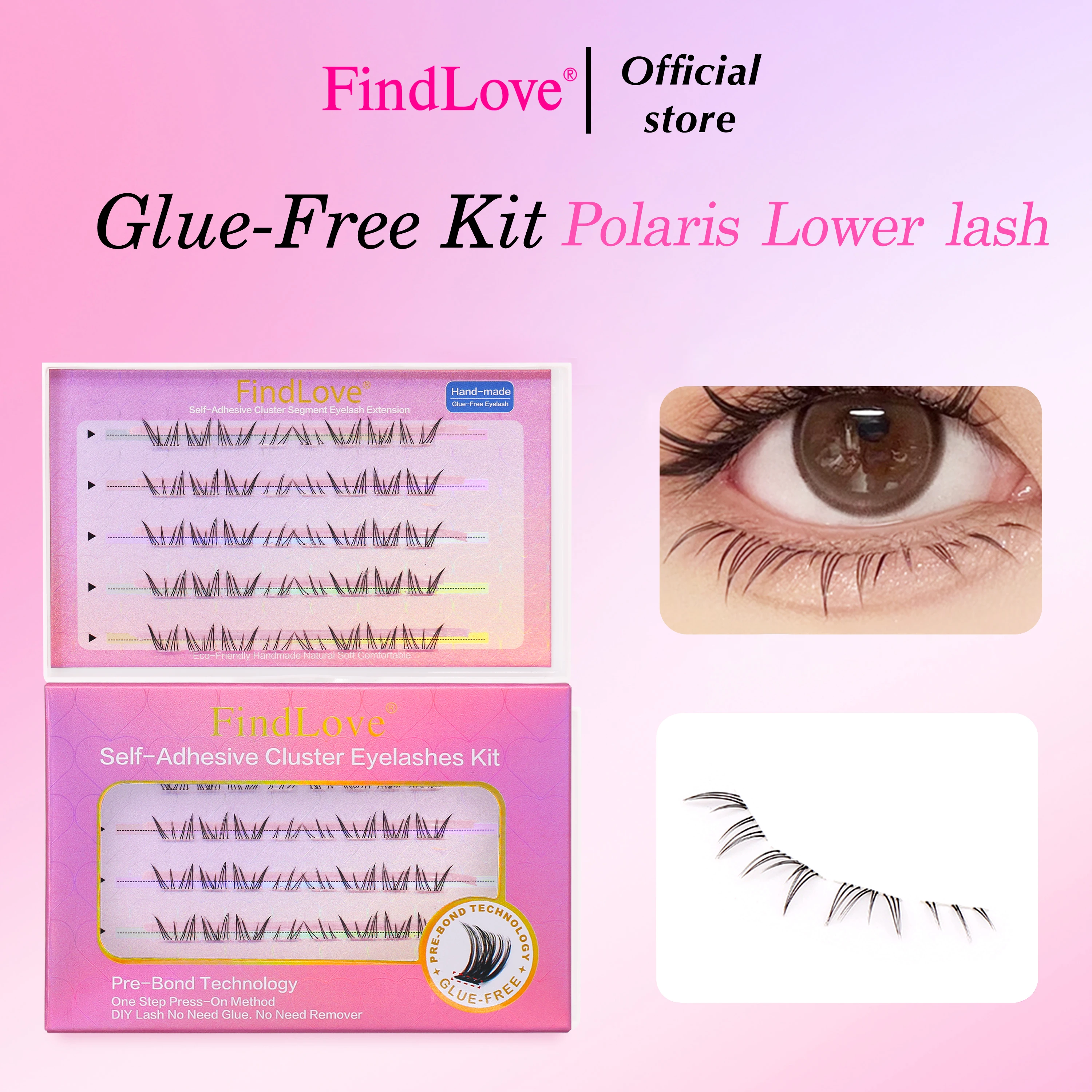 [Kein Kleber] FindLove Untere Wimpern Selbstklebende untere Wimpern Kein Kleber erforderlich Wiederverwendbare weiche individuelle Wimperncluster DIY Make-up