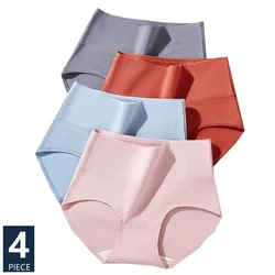 4Pcs/Set High-Rise Body Shaper Underwear Cotton Women Panties Breathable Slimming Panty Sexy Ladies Briefs Solid Female Lingerie