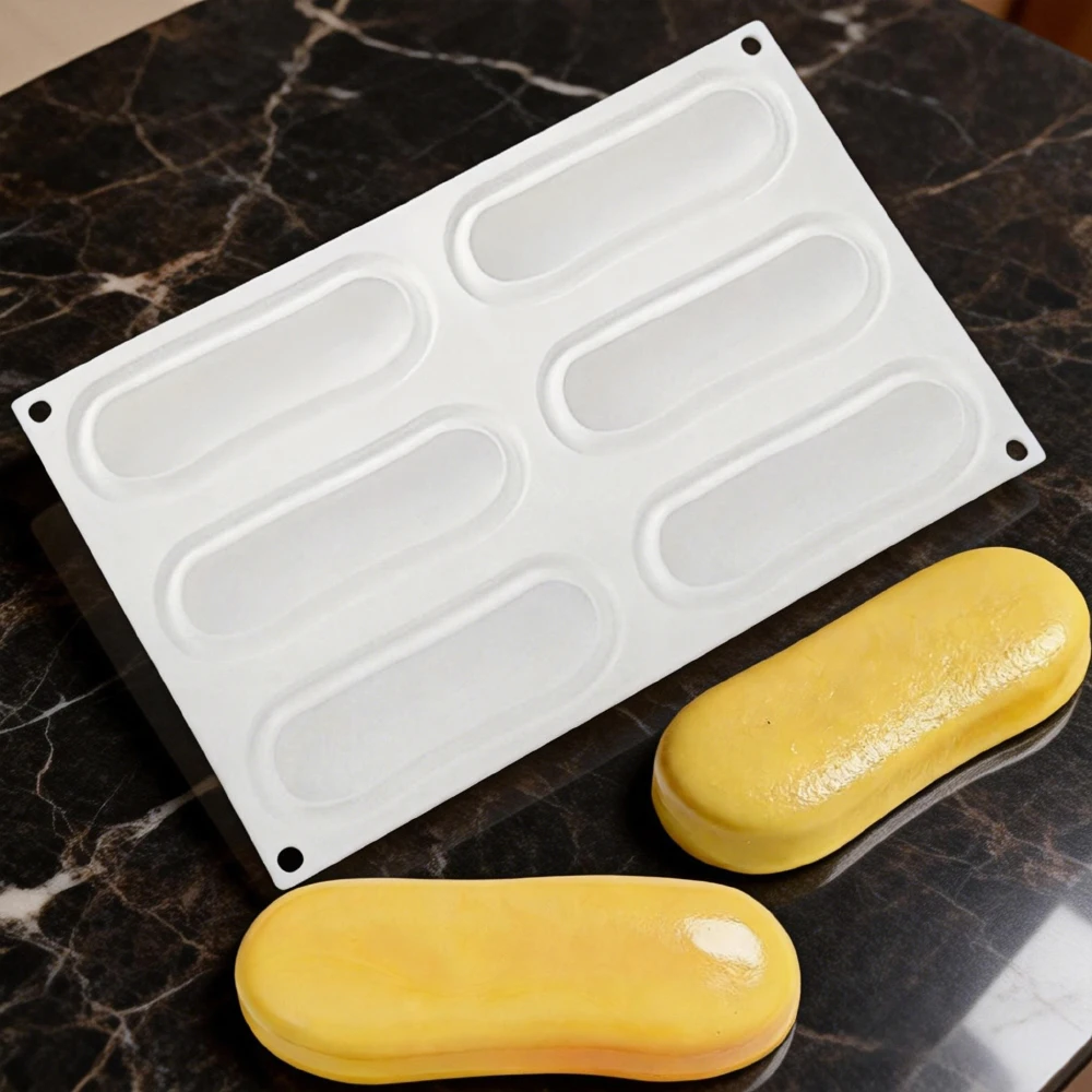 6-Zellen Große Silikon-Kuchenform im Langstreifen-Design für Eclair, Schokolade und Seife – Küchen-Dessert-Backwerkzeug