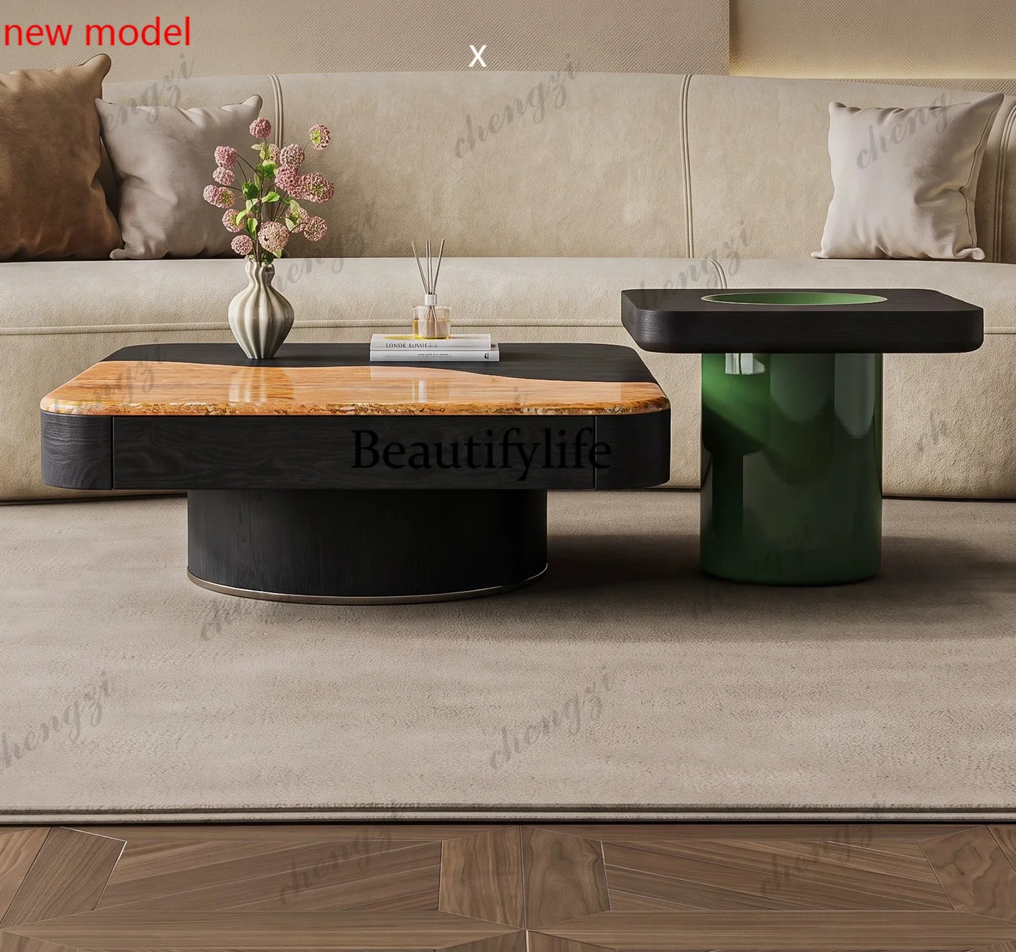 DD182  New, coffee table living room household small apartment can store solid wood medium and ancient tea table