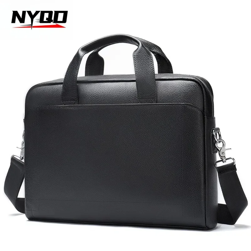 Men's Top Layer Cowhide Briefcase Leather Laptop Handbag Diagonal Cross Office Bag Сумка Мужская Деловая bolsos para hombre