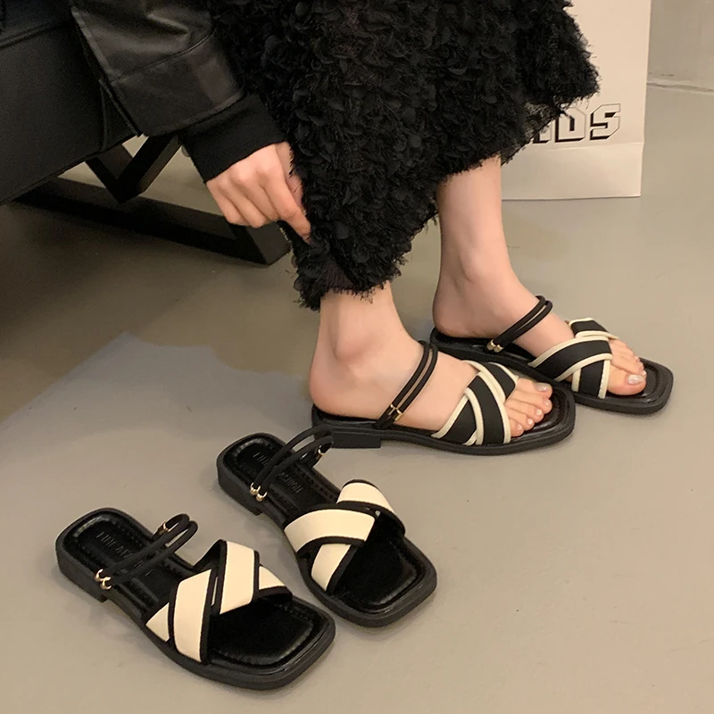 

Summer Women Two Ways Wear Slides Fashion Casual Soft Sole Non Slip Breathable Outdoor Beach Daily All Match Sandals