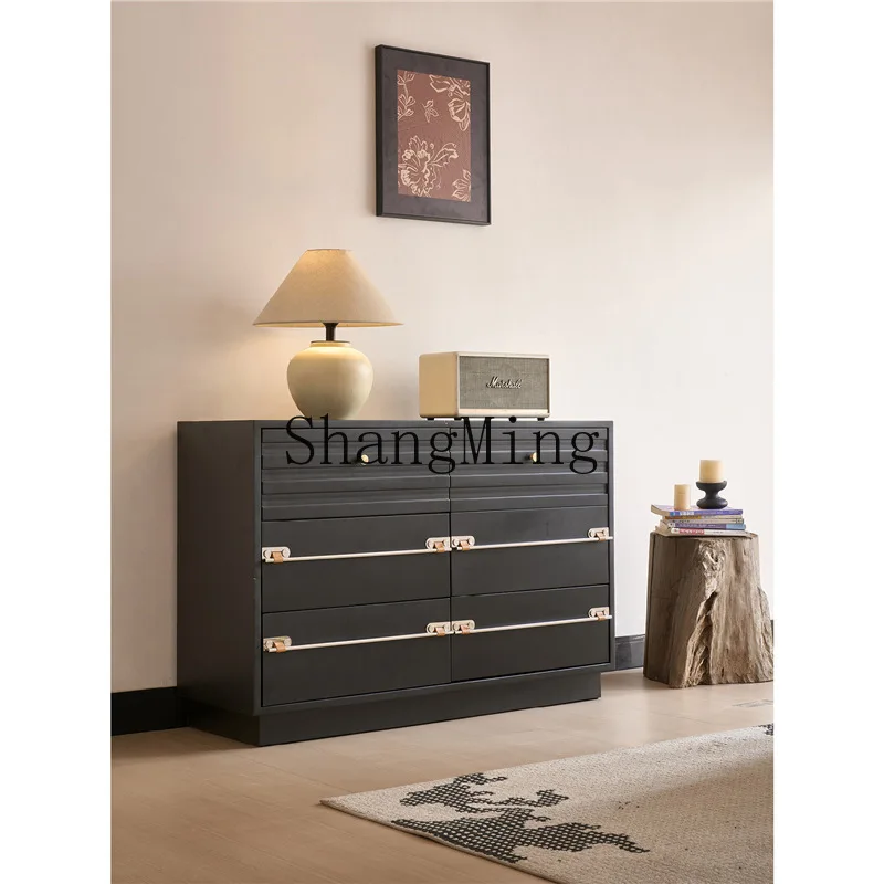 

ZYY medieval style solid wood chest of drawers stainless steel handle handle antique sideboard against the wall solid wood