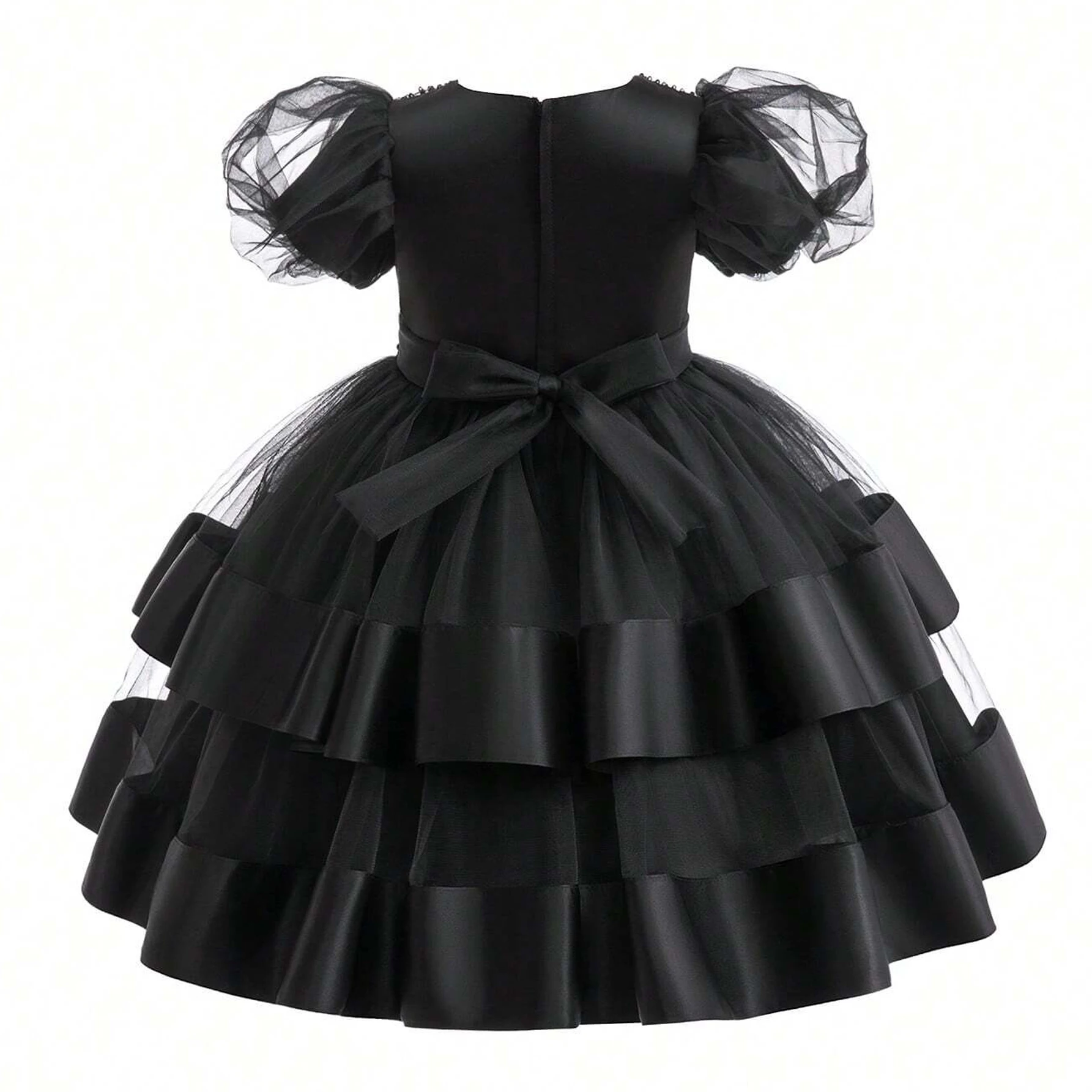 Teen Black Party Dress for Girls Fluffy Lace Birthday Princess Girl Dresses Bow Bridemaid Costume Halloween Photography Clothing