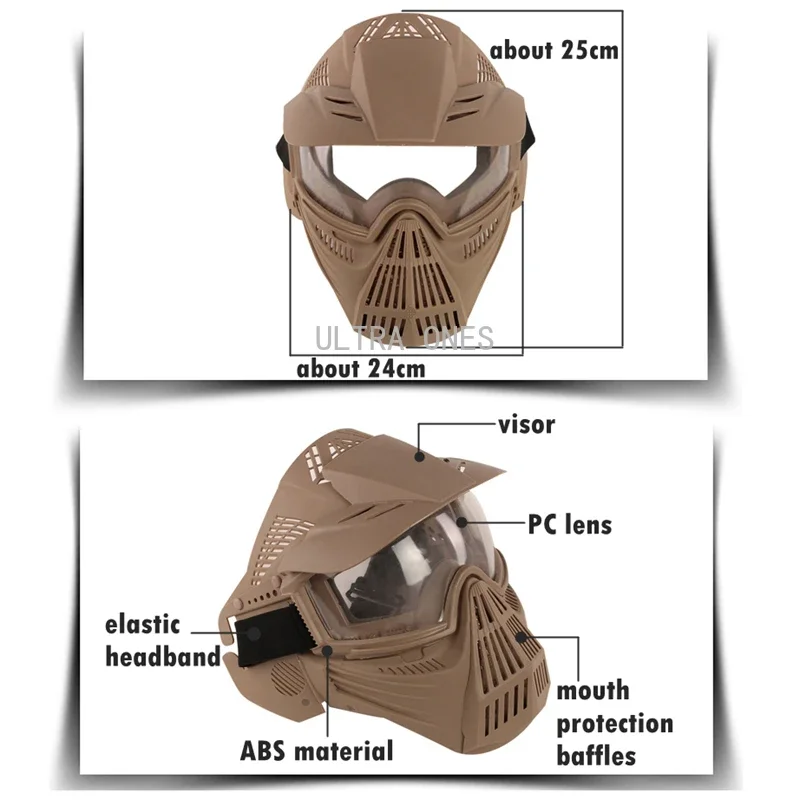 Tactical Mask with Lens Shooting Paintball Training Cs Wargame Full Face Mask Protection Airsoft Combat  Masks Goggles Set