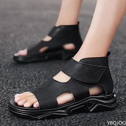 Black Sandals For Men High-Top Platform 2022 Summer Shoes Designer Fashion Breathable Casual Leather Soft Beach Slippers