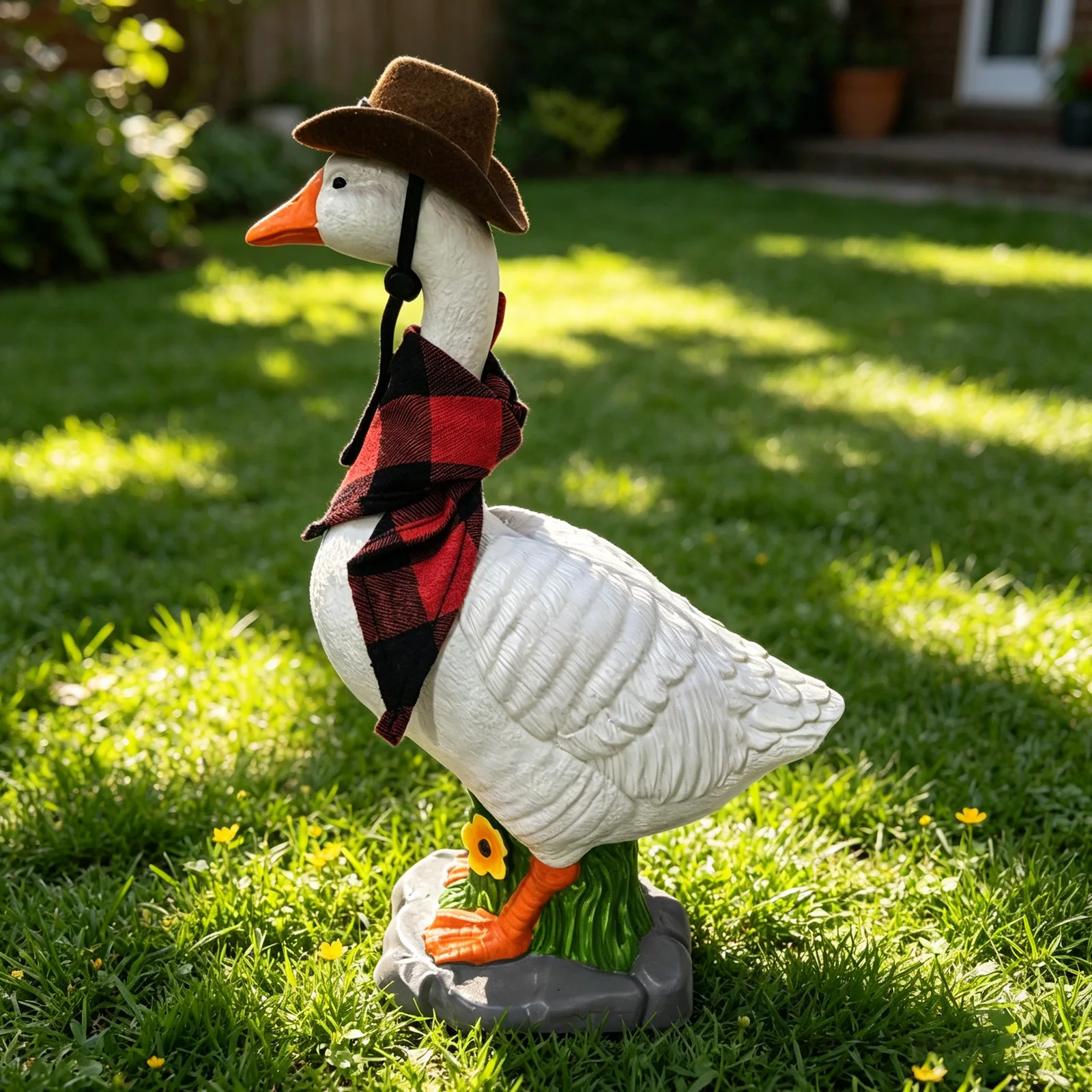 Resin Realistic Large Porch Goose Statue Stone Base with Sand-Fillable Design Hollow Goose Figurine for Outdoor