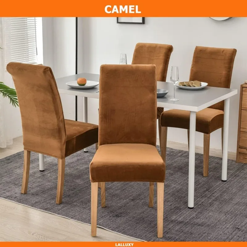 Velvet Chair Slipcovers for Dining Room Stretchy Super Soft Parson Adjustable Chair Seat Covers Chair Protectors 2024