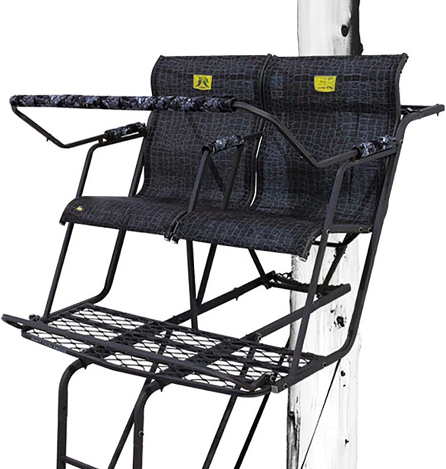 2 Man Climbing Tree Stand, 18 Foot Deer Hunting Ladderstand with Kick Out Footrests and Extra Large MeshComfort Seats