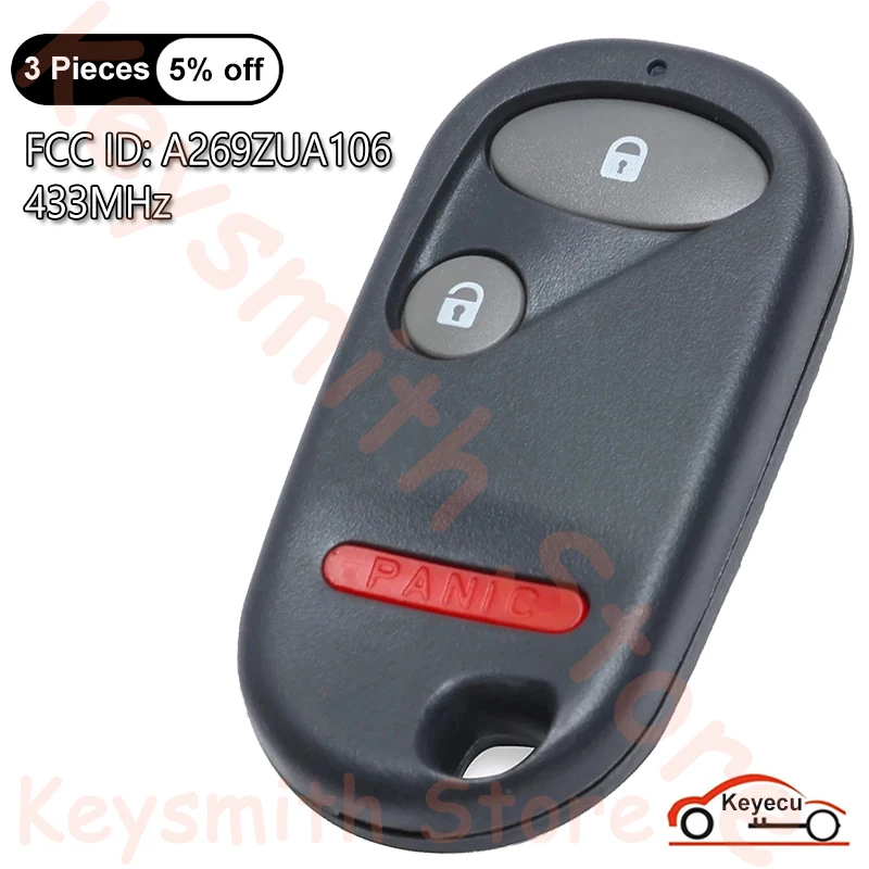 KEYECU Keyless Entry Remote Control Car Key for Honda Civic 1998 1999 2000, Accord 1994 1995 1996 1997 Fob 3 Button A269ZUA106